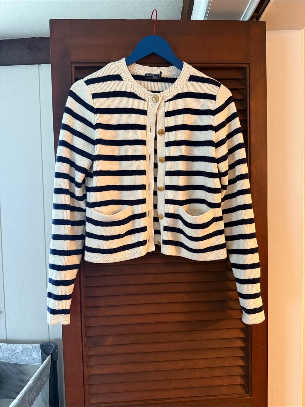 Vineyard Vines Navy & Cream Striped Button Cardigan